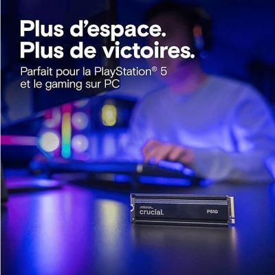 Disco duro SSD interno 2 TB - CRUCIAL P510 PCIe Gen5 NVMe con Heatsink, Interno, Negro