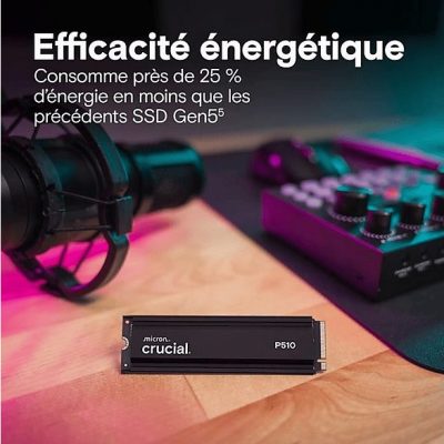 Disco duro SSD interno 2 TB - CRUCIAL P510 PCIe Gen5 NVMe con Heatsink, Interno, Negro