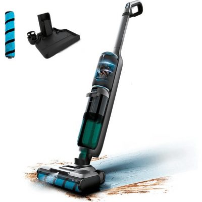 Fregona eléctrica - Cecotec FreeGo Wash&Vacuum Spray, Aspira y friega, 250 W, 700 ml, 35 min, Spray integrado, Incluye base de autolimpieza, Negro