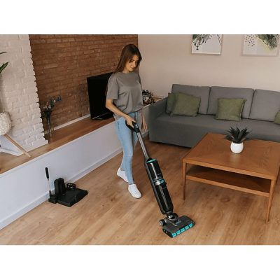 Fregona eléctrica - Cecotec FreeGo Wash&Vacuum Spray, Aspira y friega, 250 W, 700 ml, 35 min, Spray integrado, Incluye base de autolimpieza, Negro