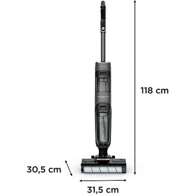 Fregona eléctrica  - Rowenta X Clean 4 GZ5035, 2 en 1, Aspira y friega, Sin cables, 200 W, Smart, Autonomía 50 min, Autolimpieza, Negro