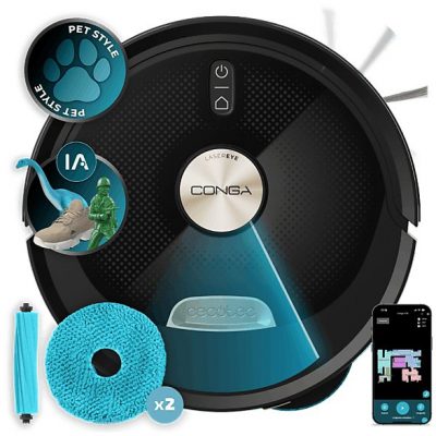 Robot friegasuelos - Cecotec Conga M100 Spin AI, Navegación inteligente IA, Programable, Negro