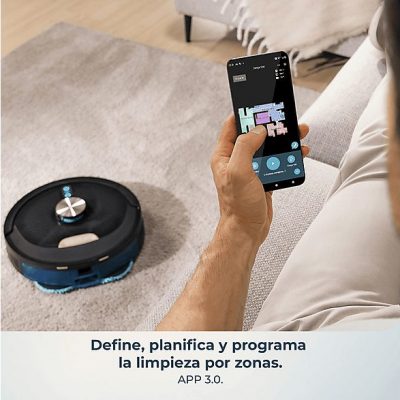 Robot friegasuelos - Cecotec Conga M100 Spin AI, Navegación inteligente IA, Programable, Negro