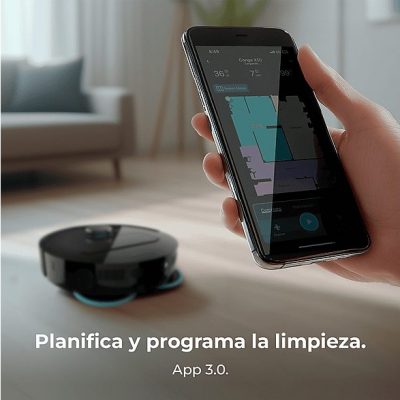 Robot friegasuelos - Cecotec Conga X50, 50 W, 240 min autonomía, Navegación láser, Fregado spin, 15000 Pa, Negro