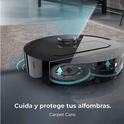 Robot friegasuelos - Cecotec Conga X50, 50 W, 240 min autonomía, Navegación láser, Fregado spin, 15000 Pa, Negro