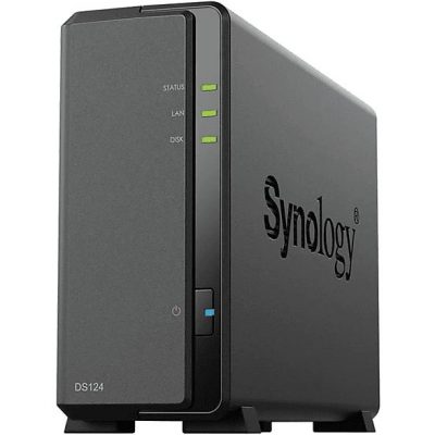 Servidor NAS  - DS124 SYNOLOGY, HDD, 108 TB (máx.), 1000 Mbps Negro